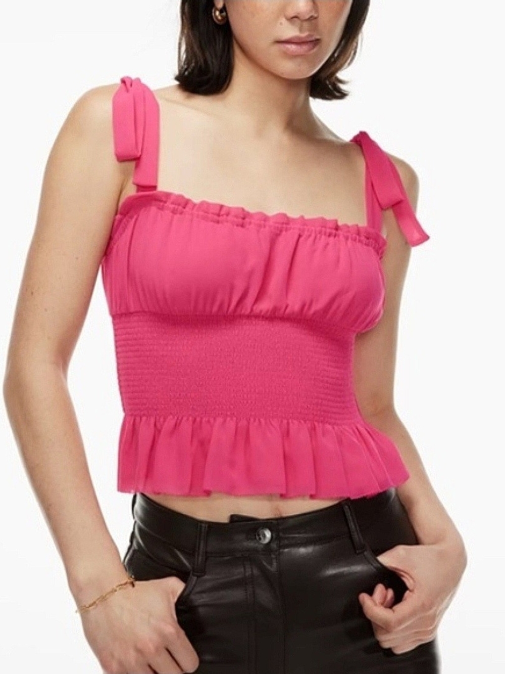 WILFRED Ballad Camisole Hot Pink Smocked Tank Top Women's Size Small NWT